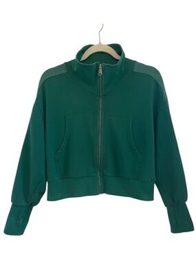 Free People Movement Green Cotton Blend Cropped Full-Zip Sweatshirt Jacket XS